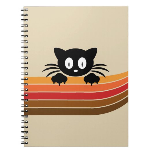 Carnet Chat noir mignon avec rayures rétro (Devant)