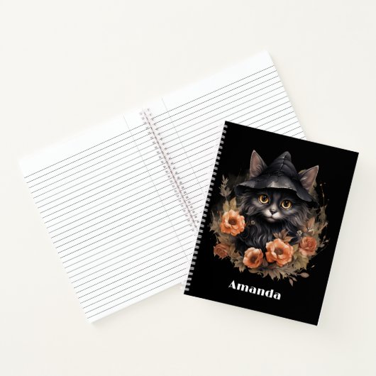 Carnet Chat noir mignon dans le Casquette d'une sorcière (Intérieur)
