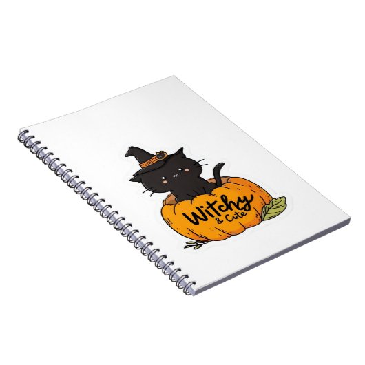 Carnet Chat noir mignon en citrouille avec casquette sorc (Côté Droit)