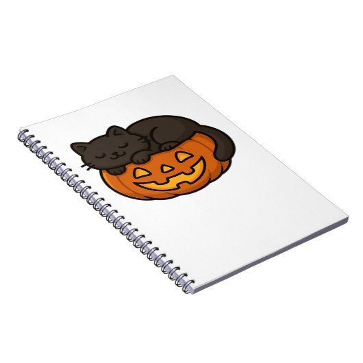 Carnet Chat noir mignon et dormant sur un Essen d'Hallowe (Côté Droit)
