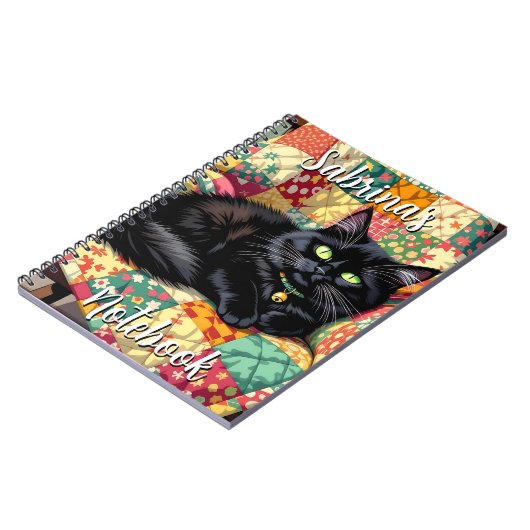 Carnet Chat noir mignon sur chaise à rocher Personnalisé (Côté gauche)