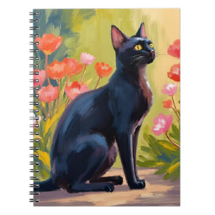 Carnet Chat Noir Peinture de fleurs aquarelle pour anim