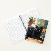 Carnet Chat noir personnalisé avec fleurs en pot (Intérieur)