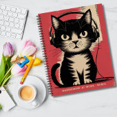 Carnet Chat Noir Rétro, Génie au Travail & Nom,Drôle