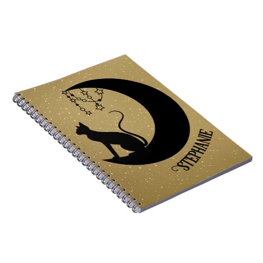 Carnet Chat Noir Silhouette Sur Parties scintillant Or Ci (Côté Droit)