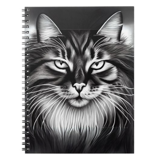 Carnet Chat norvégien en noir et blanc (Devant)
