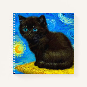Carnet Chat Nuit Étoilée de Style Van Gogh