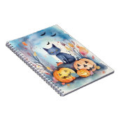 Carnet Chat Oriental Bleu d'Halloween avec des Citrouille (Côté Droit)