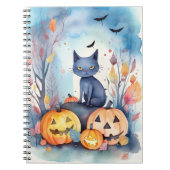 Carnet Chat Oriental Bleu d'Halloween avec des Citrouille (Devant)