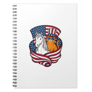 Carnet Chat patriotique et licorne vintage vector design_