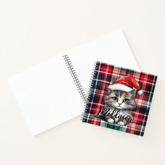 Carnet Chat Père Noël Plaid De Noël Avec Nom (Intérieur)
