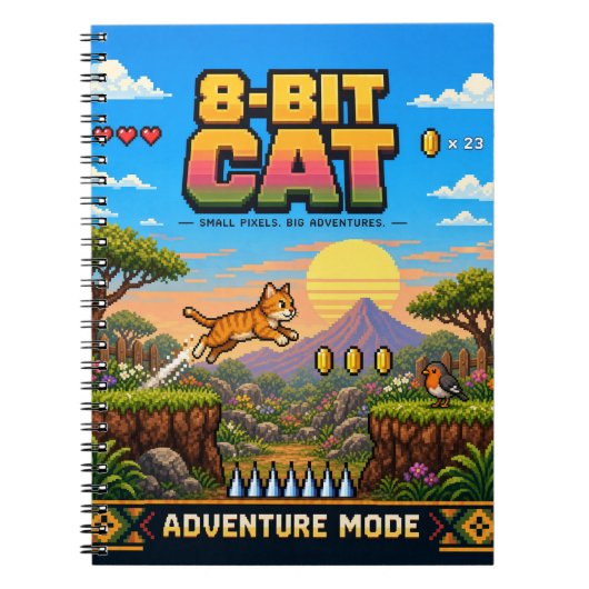 Carnet Chat, Rétro Pixel Art 8-Bit (Devant)