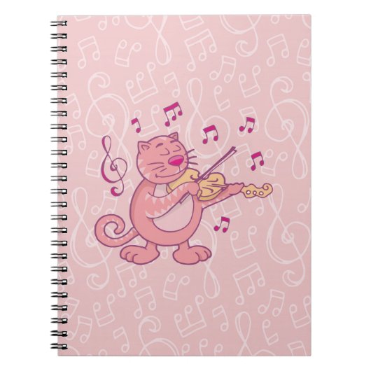 Carnet Chat rose avec Violon (Devant)