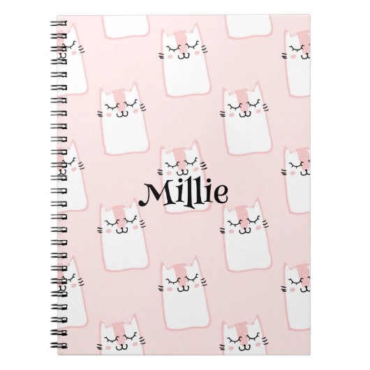 Carnet Chat Rose Mignon Nom Personnalisé École (Devant)