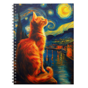 Carnet Chat roux contemplatif Ciel nocturne étoilé