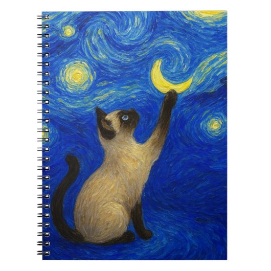 Carnet Chat siamois nuit étoilée Lune (Devant)