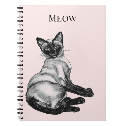 Carnet Chat siamois rose blush blanc (Devant)