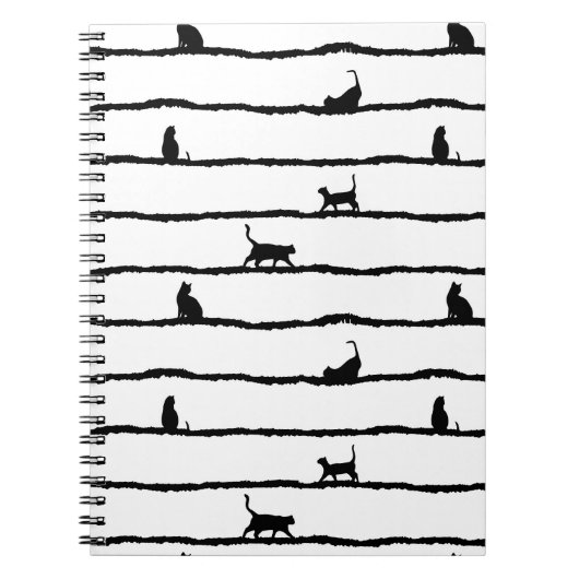 Carnet Chat Silhouette rayures Abstrait main tiré Motif (Devant)