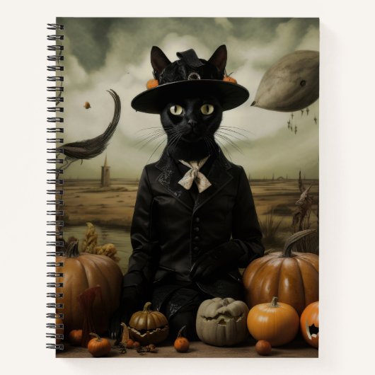 Carnet Chat sorcière avec citrouilles (Devant)