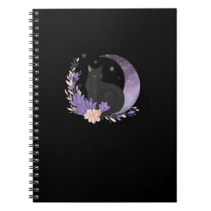 Carnet Chat Sorcière Fleurs de Lune Pastel Gothique Gobli