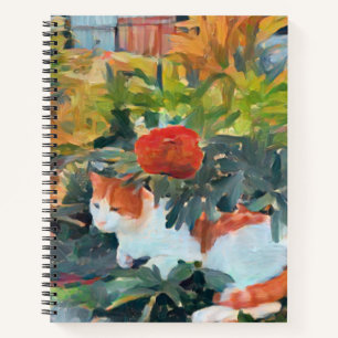 Carnet chat sous un buisson à fleurs A.I. amélioré