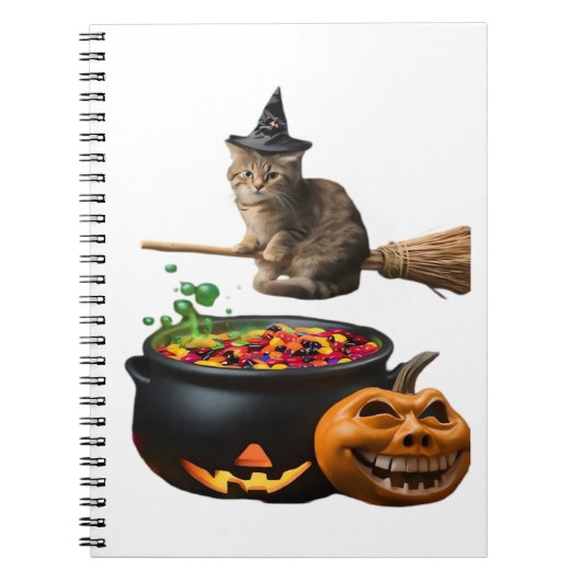 Carnet Chat sur un bâton de brosse à Halloween. T-shirt c (Devant)