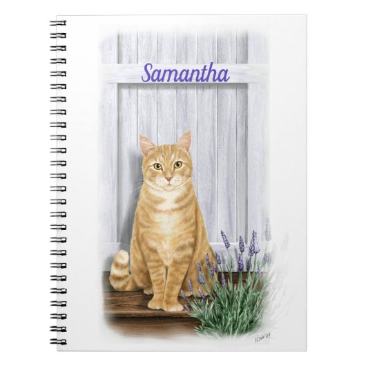 Carnet Chat tigré orange avec lavande (Devant)
