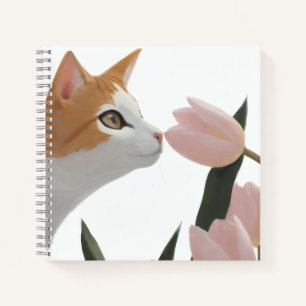 Carnet Chat Tigre Orange Tulipe Amour