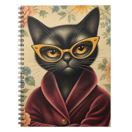 Carnet Chat unique en robe de chambre et lunettes (Devant)