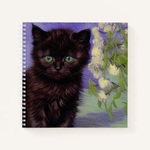 Carnet Chat Van Gogh avec fleurs blanches