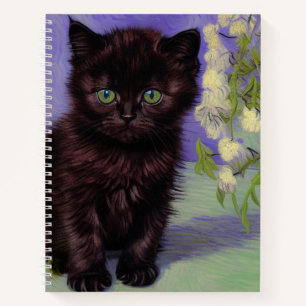 Carnet Chat Van Gogh avec fleurs blanches