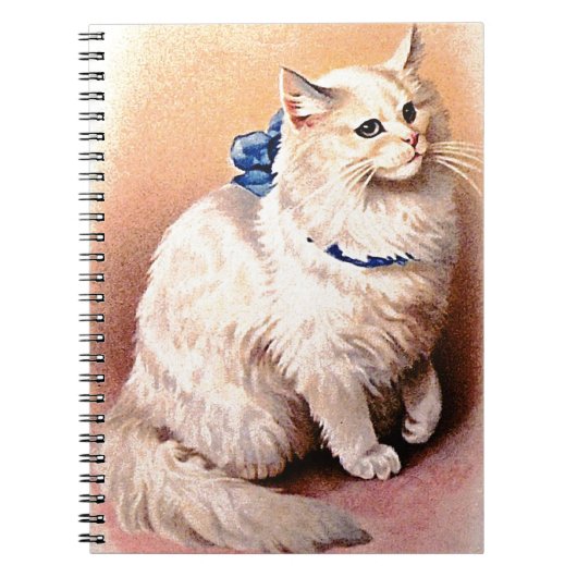 Carnet Chat Vintage avec un Nœud Bleu (Devant)