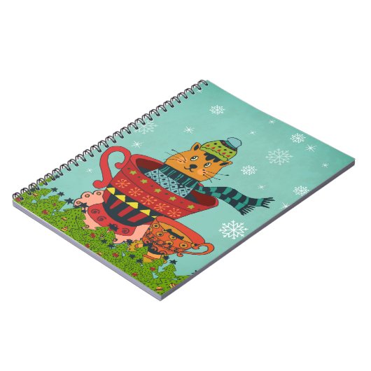 Carnet Chat Whimsical assis dans un thé Noël (Côté gauche)