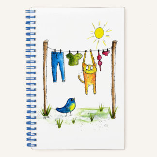 Carnet Chat Whimsical sur une ligne de linge