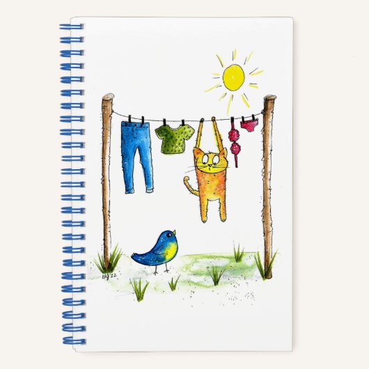 Carnet Chat Whimsical sur une ligne de linge (Recto)