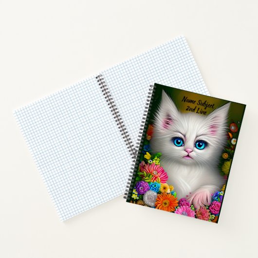 Carnet Chaton Blanc Avec Fleurs (Intérieur)