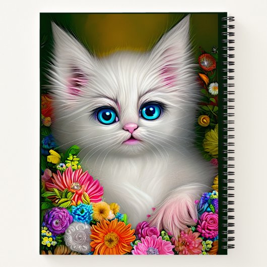 Carnet Chaton Blanc Avec Fleurs (Dos)