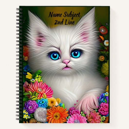 Carnet Chaton Blanc Avec Fleurs (Devant)