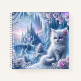 Carnet Chaton blanc dans un royaume de glace fantastique 