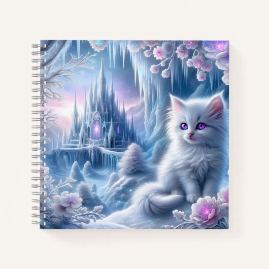 Carnet Chaton blanc dans un royaume de glace fantastique (Devant)