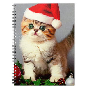 Carnet Chaton de Noël Vintage à Santa Hat
