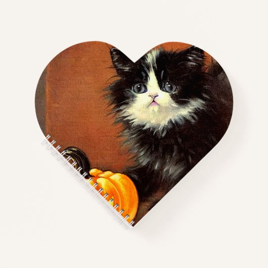 Carnet Chaton d'Halloween noir et blanc vintage (Devant)