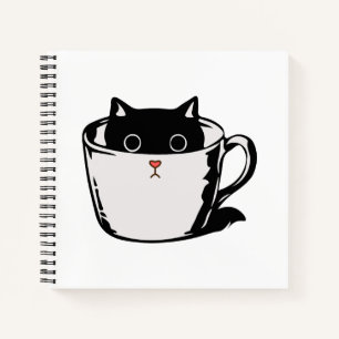Carnet Chaton noir avec nez rouge caché dans une tasse