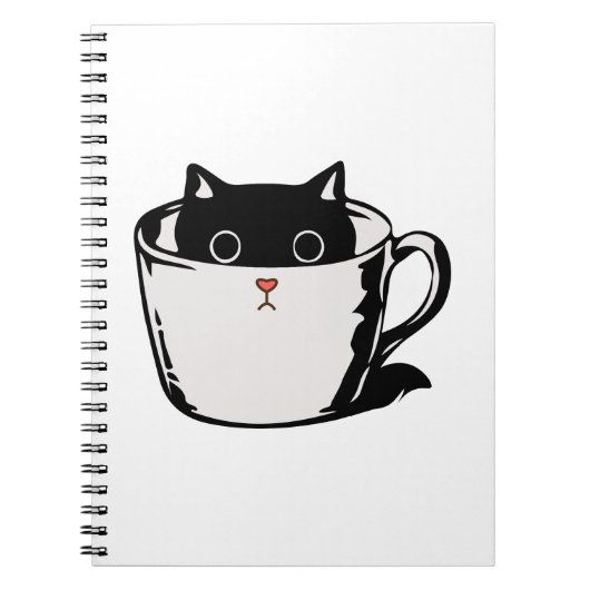 Carnet Chaton noir avec nez rouge caché dans une tasse (Devant)