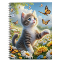 Chaton poursuivant des papillons dans un jardin fl