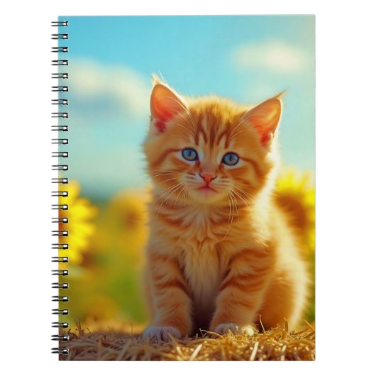 Carnet Chaton roux adorable dans un champ de tournesols (Devant)