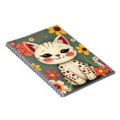 Carnet Chaton tacheté heureux avec des fleurs (Côté Droit)