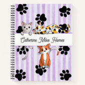 Carnet Chatons et pattes adorables, bandes violettes spir (Devant)