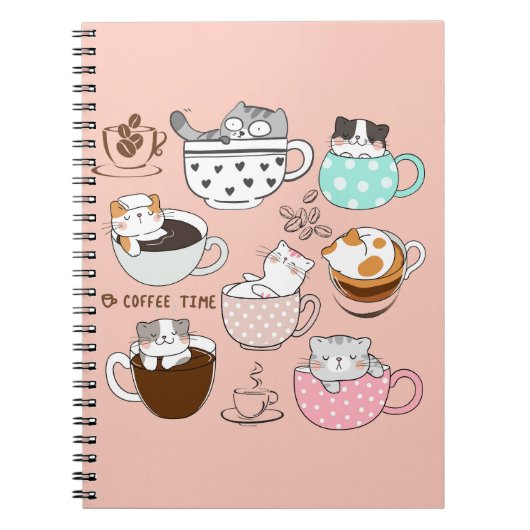 Carnet Chats dans des tasses à café (Devant)