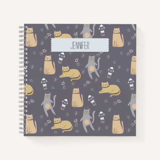 Carnet Chats dans l'espace Motif sans couture Nom personn (Devant)